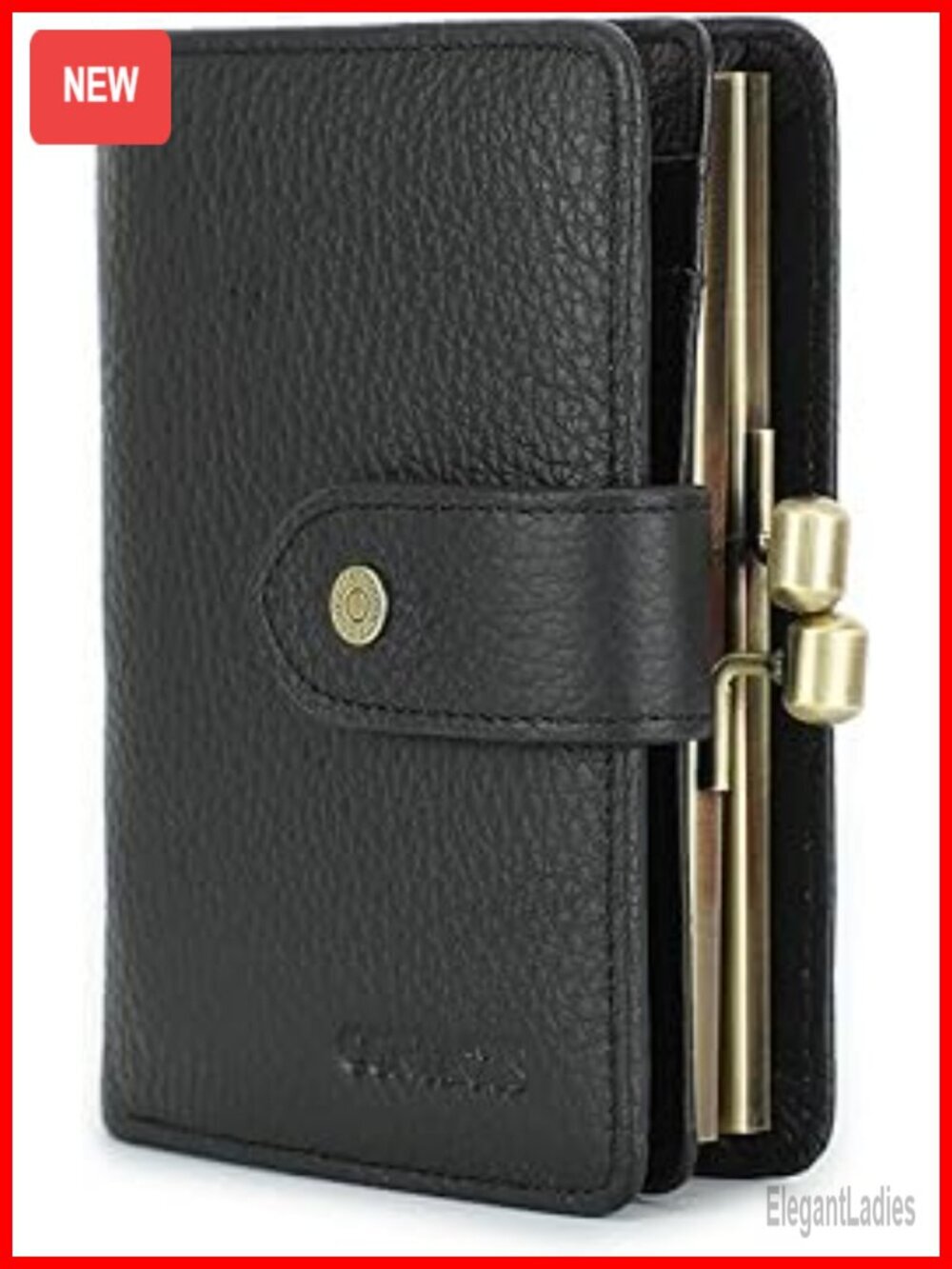 Full Grain Leather Kiss Lock Wallet with 13 Card Slots RFID Blocking